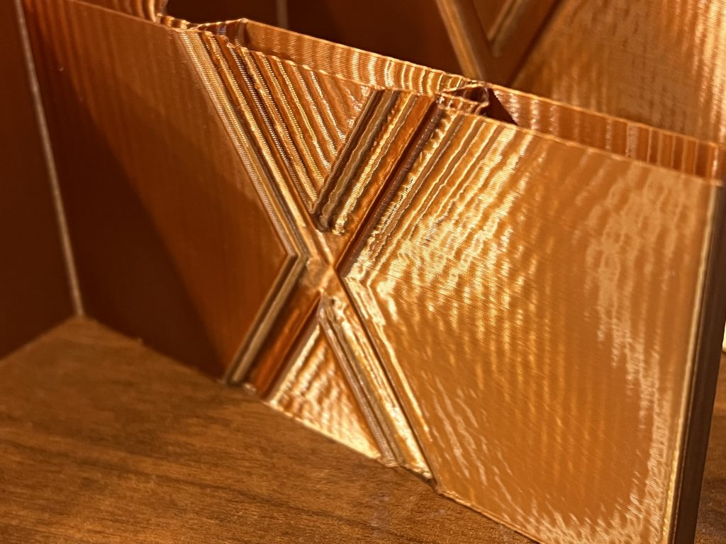 An example of ringing on a "resonance compensation" calibration 3D print.